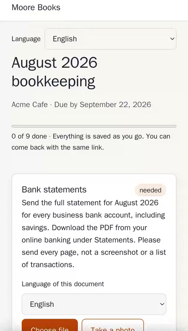 The same check message on a phone, saying the statement is for a different period